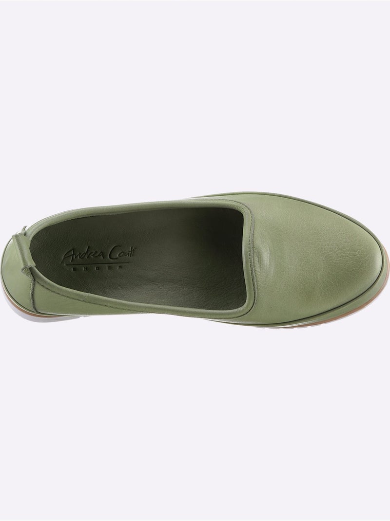Mocassins Semelle Intérieure Amovible En Cuir - Taille Standard - Helline Vert tilleul - Kiabi