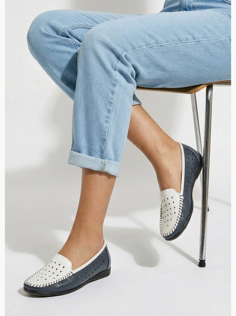 Mocassins souples largeur confort cuir - Afibel Bleu - Kiabi