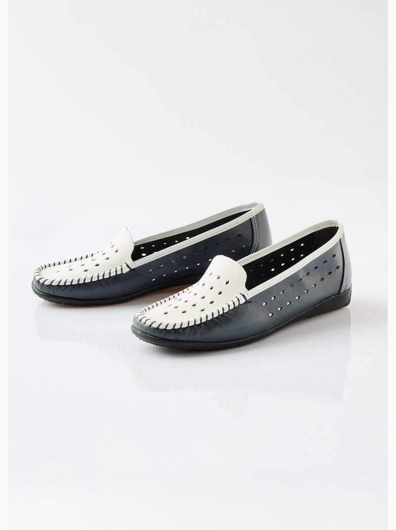 Mocassins souples largeur confort cuir - Afibel Bleu - Kiabi
