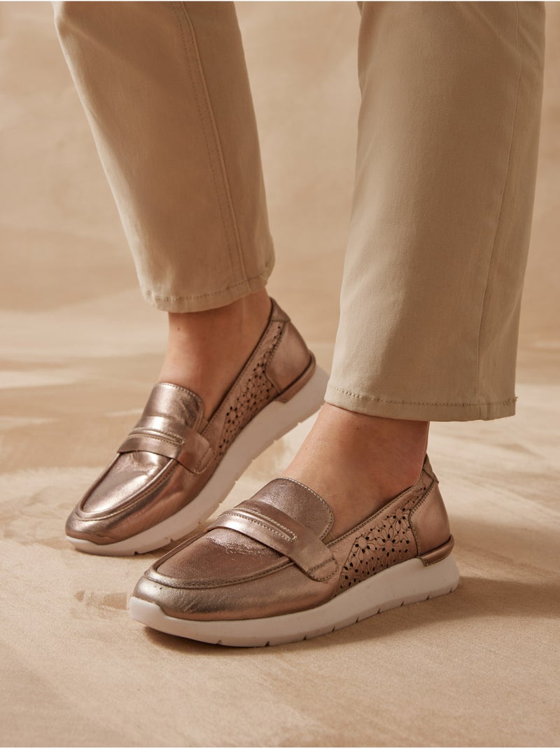 Mocassins tout cuir motifs ajourés - PEDICONFORT Bronze - Kiabi