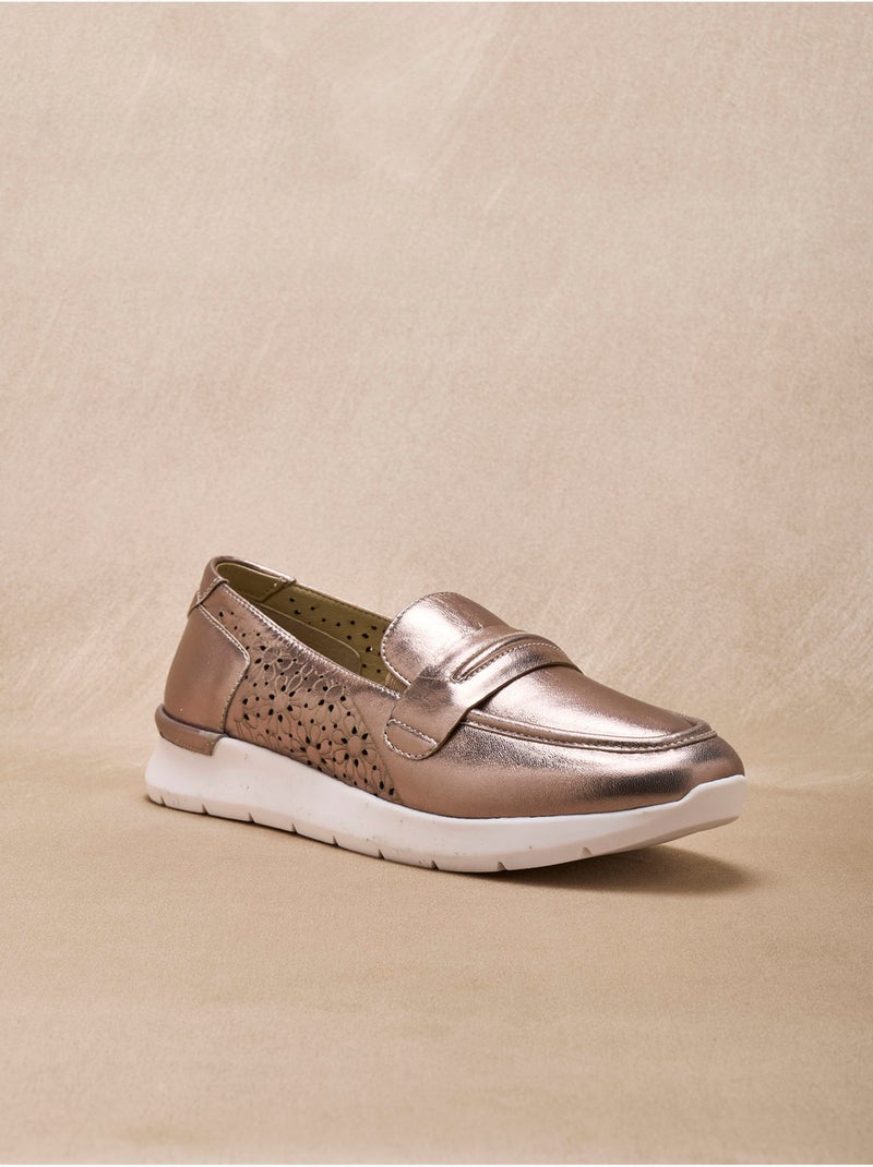Mocassins tout cuir motifs ajourés - PEDICONFORT Bronze - Kiabi
