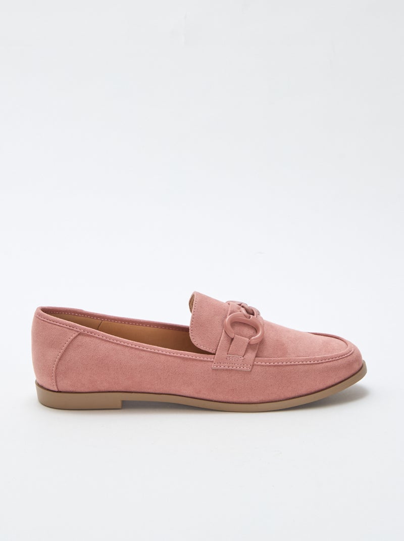 Mocassins type suédine avec bijou décoratif sur le dessus Rose - Kiabi