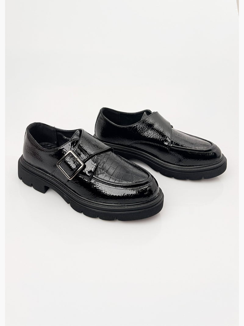 Mocassins vernis à boucle semelle chunky - afibel Noir - Kiabi