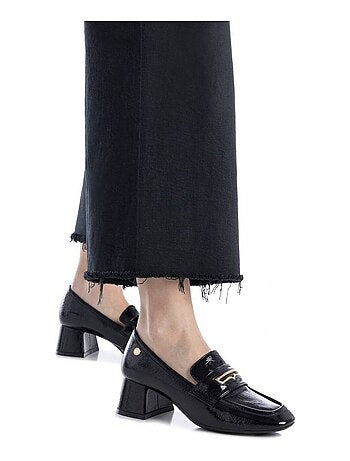 Mocassins vernis à talon large femme
