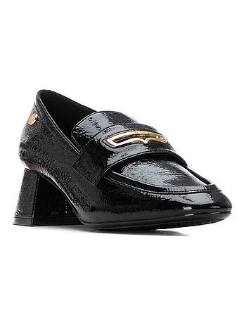 Mocassins vernis à talon large femme