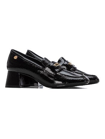 Mocassins vernis à talon large femme