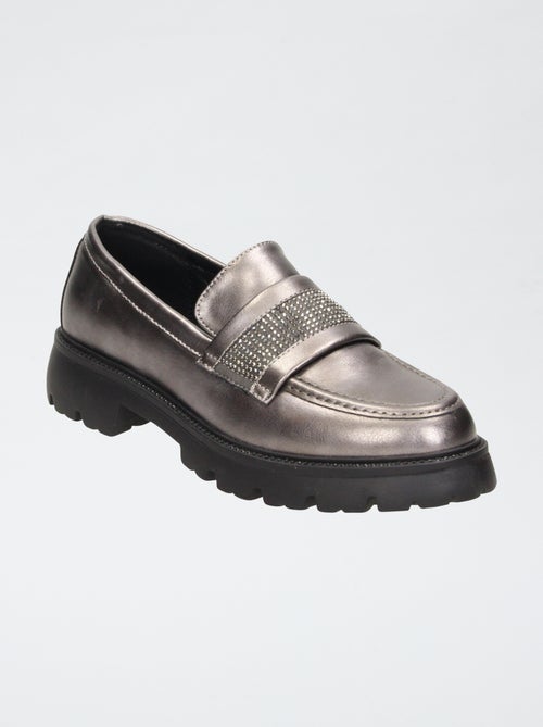 Mocassins vernis argenté avec brides à strass - Kiabi