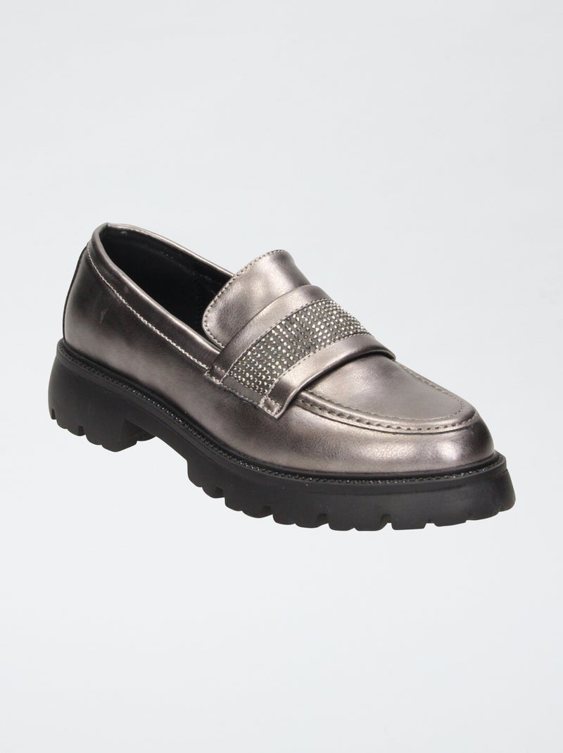 Mocassins vernis argenté avec brides à strass Beige - Kiabi