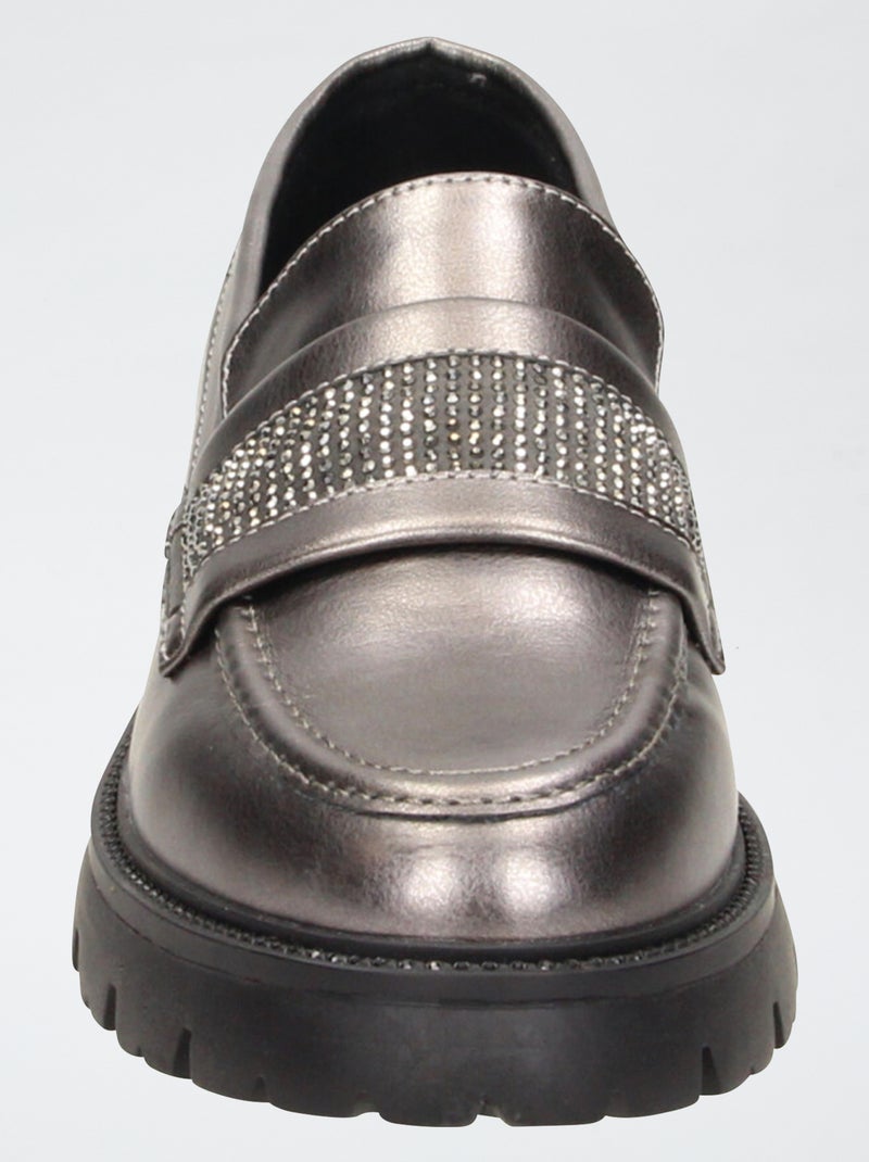 Mocassins vernis argenté avec brides à strass Beige - Kiabi