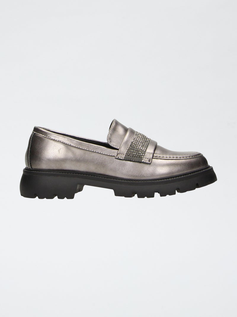 Mocassins vernis argenté avec brides à strass Beige - Kiabi
