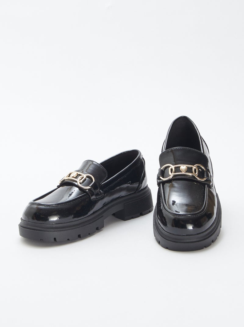 Mocassins vernis avec boucle dorée Noir - Kiabi