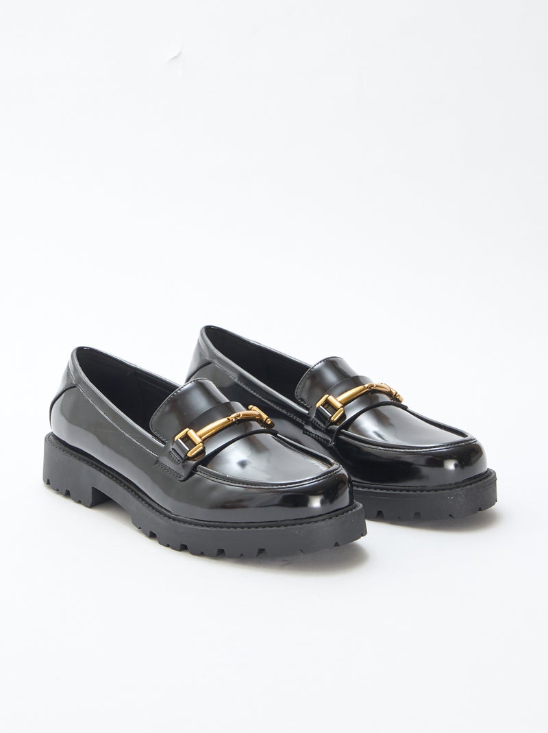 Mocassins vernis avec sangle dorée Noir - Kiabi