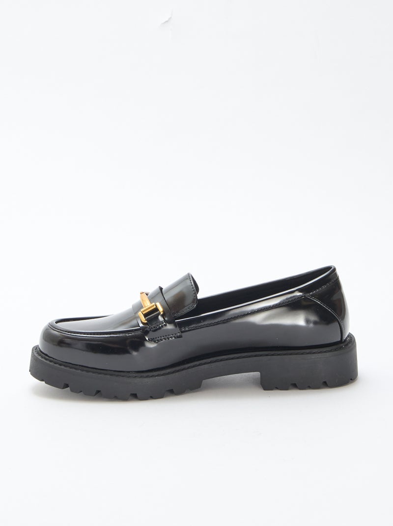Mocassins vernis avec sangle dorée Noir - Kiabi