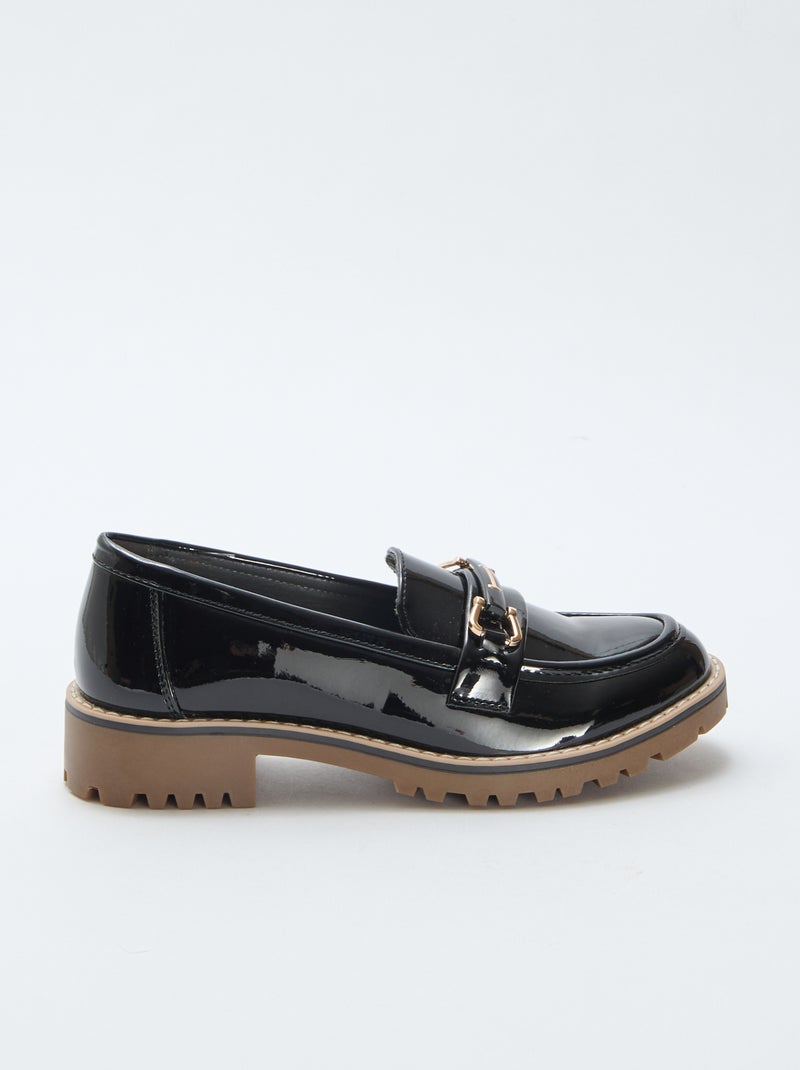 Mocassins vernis avec sangles dorées décoratives Noir - Kiabi