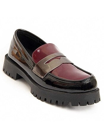 MOCCASSIN À PLATEFORME MATIÈRE SYNTHÉTIQUE ET TEXTILE NOIR