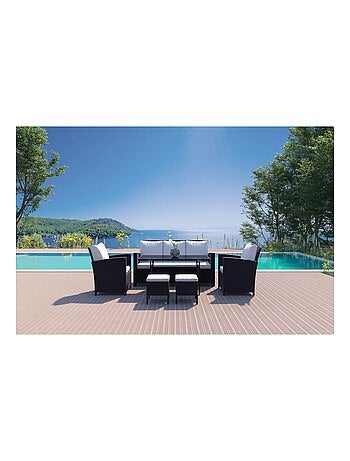 Modena noir & blanc - Salon de jardin 6 pièces - Résine tressée