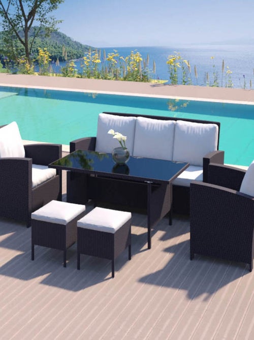 Modena noir & blanc - Salon de jardin 6 pièces - Résine tressée - Kiabi
