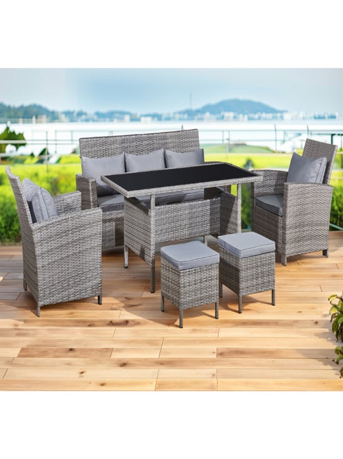 MODENA Salon de jardin 7 places en résine tressée gris clair - Kiabi