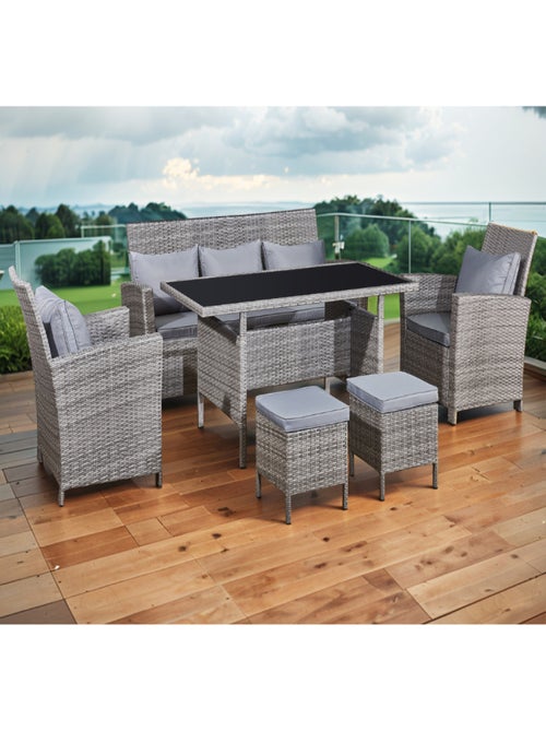 MODENA Salon de jardin 7 places en résine tressée gris clair - Kiabi