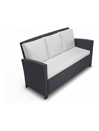 MODENA Salon de jardin 7 places en résine tressée noir et blanc