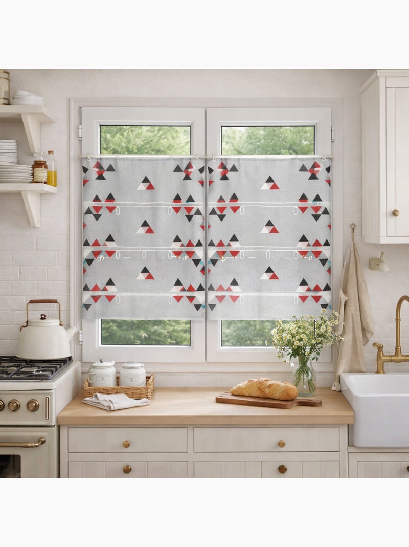 Modulable petit voilage de fenêtre broderie triangle Rouge - Kiabi