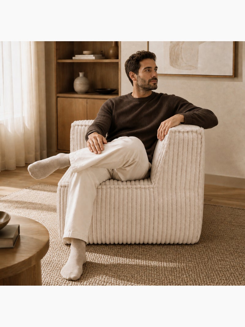 Module angle droit déhoussable pour canapé modulable velours côtelé 90x90 cm Blanc cassé - Kiabi
