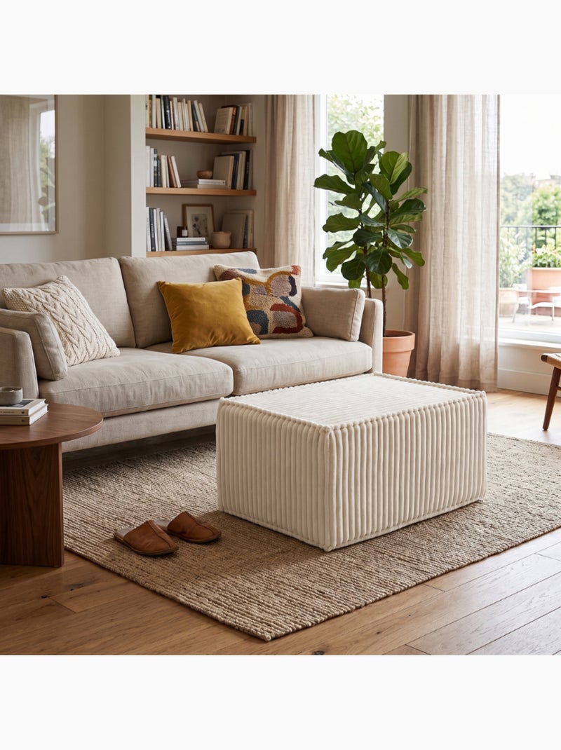 Module méridienne ou repose-pieds déhoussable pour canapé modulable velours côtelé 80x60 cm Blanc cassé - Kiabi