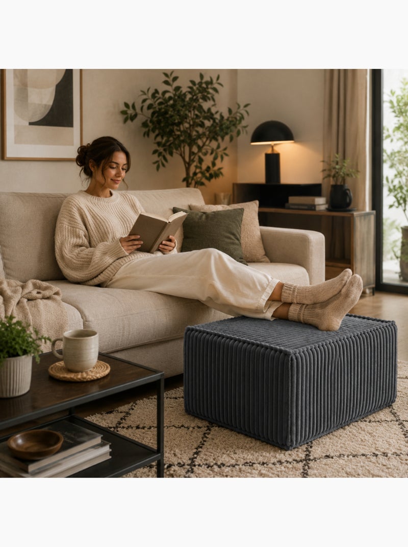 Module méridienne ou repose-pieds déhoussable pour canapé modulable velours côtelé 80x60 cm Gris foncé - Kiabi