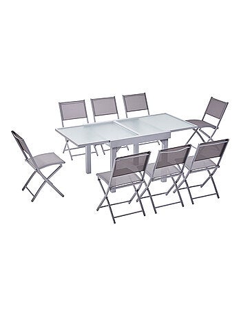 Molvina 8 : table de jardin extensible en aluminium 8 personnes + 8 chaises