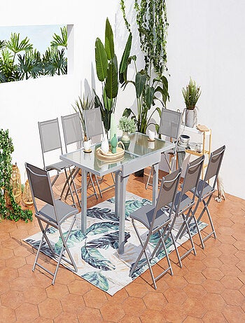 Molvina 8 : table de jardin extensible en aluminium 8 personnes + 8 chaises