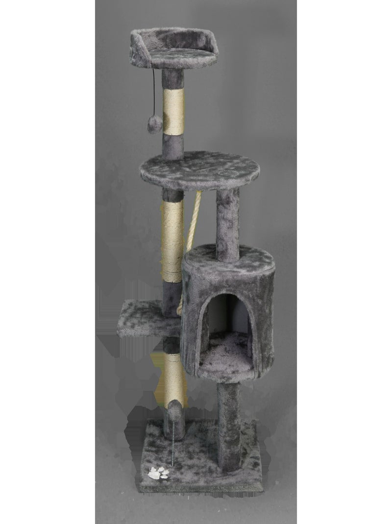 Mon Ami Luki  ARBRE A CHAT GM Niche / Panier / Refuge ET JOUET INTEGRES 40X40X112 CM Noir Gris anthracite - Kiabi