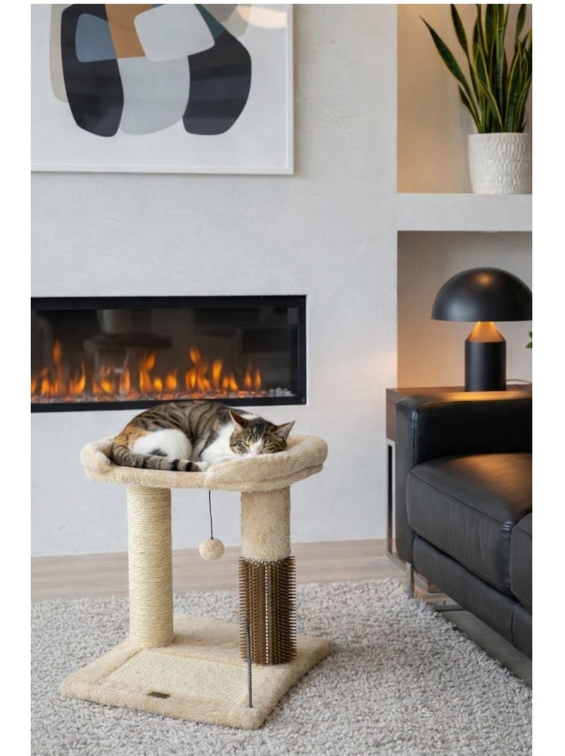 Mon Ami Luki  Arbre à chat grande plateforme avec jouet, griffoir et grattoir Ecru - Kiabi