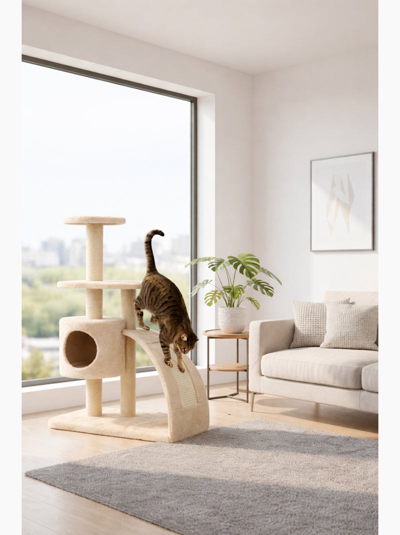 Mon Ami Luki  Arbre à chat griffoir avec refuge et 2 plateformes Ecru - Kiabi