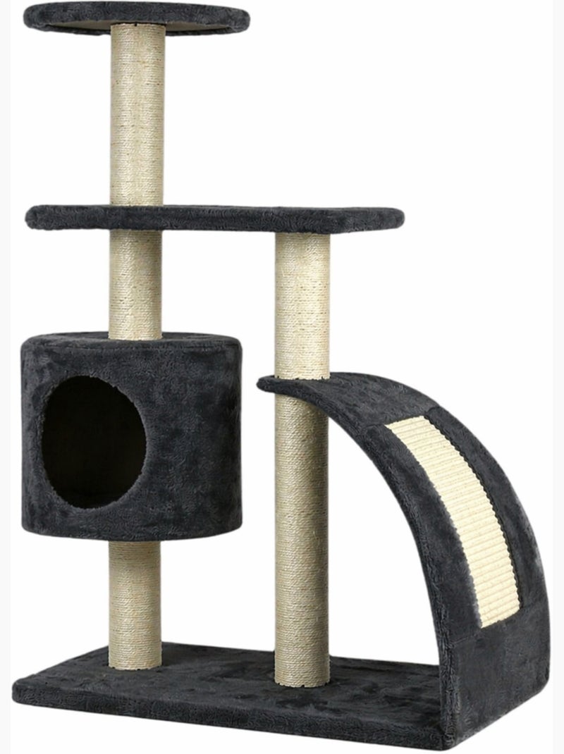 Mon Ami Luki  Arbre à chat griffoir avec refuge et 2 plateformes gris anthracite - Kiabi