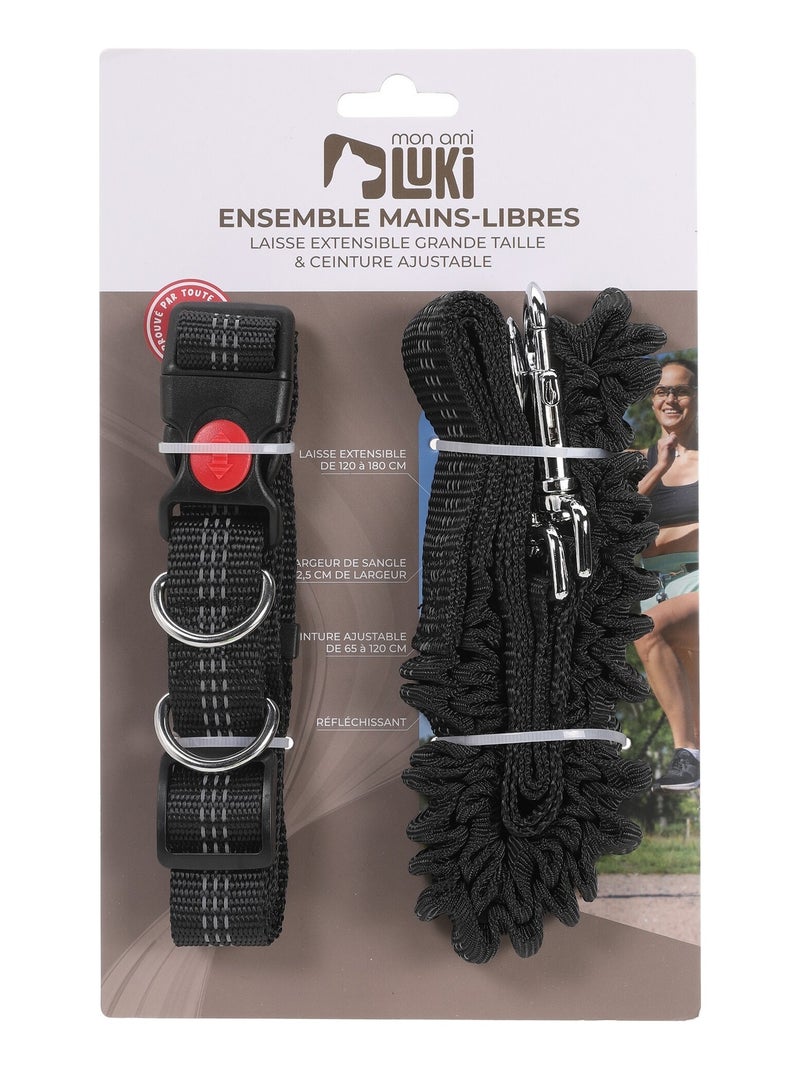 Mon Ami Luki  Ensemble kit mains libres  laisse extensible  ceinture ajustable Noir Noir - Kiabi