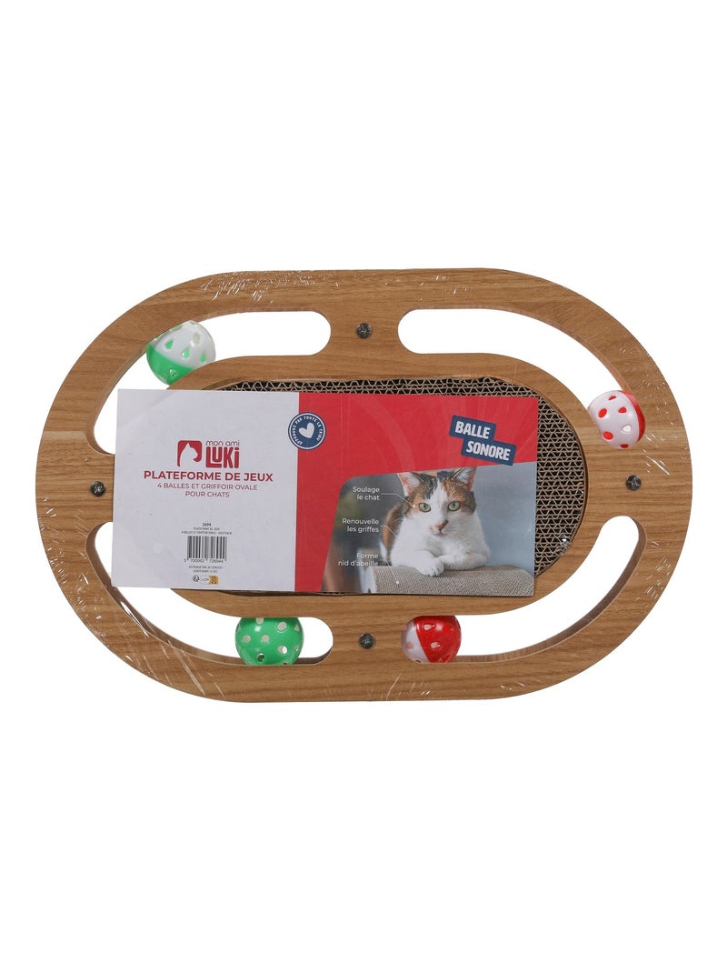 Mon Ami Luki  Plateforme de jeux 4 balles et griffoir ovale Marron - Kiabi