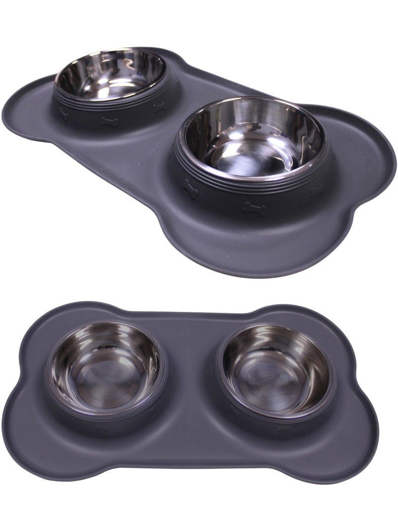 Mon Ami Luki  Tapis silicone antidérapant  gamelles en inox Gris Gris - Kiabi