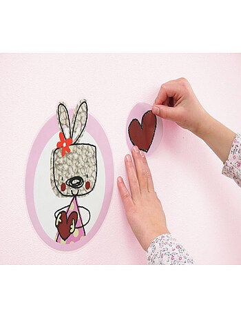 Mon Petit Coeur, Sticker mural lapin avec robe violette à pois - 50x70 cm