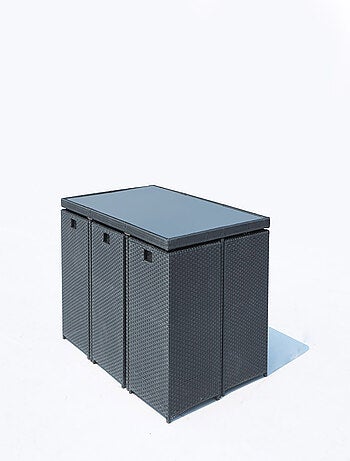 MONACO 10 - Salon de jardin encastrable 10 places fauteuils et poufs en résine tressée noir et blanc