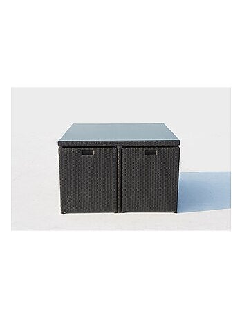 MONACO 8 - Salon de jardin encastrable 8 places fauteuils et poufs en résine tressée marron et blanc