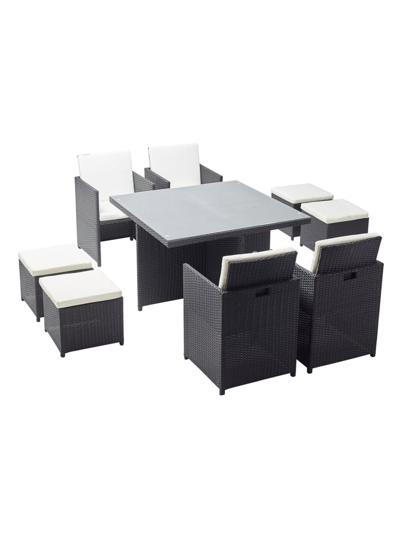 MONACO 8 - Salon de jardin encastrable 8 places fauteuils et poufs en résine tressée noir et blanc Noir Blanc - Kiabi