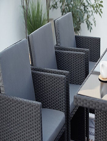 MONACO Table et chaises 10 places encastrables résine noir-blanc