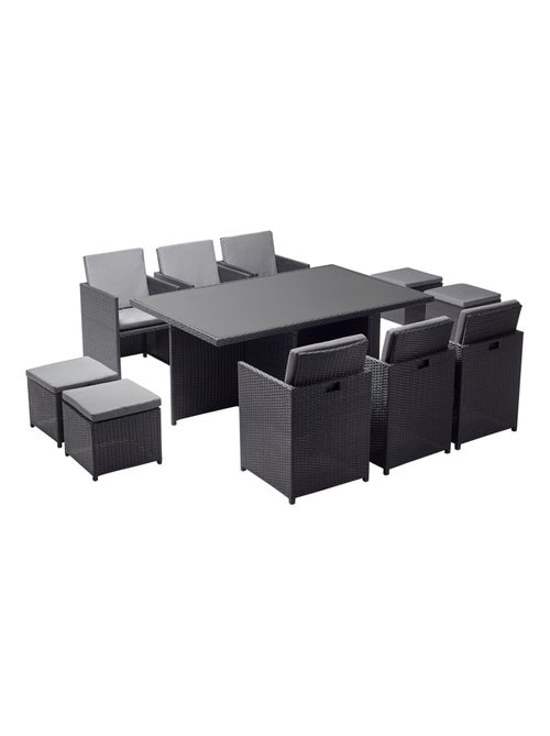 MONACO Table et chaises 10 places encastrables en résine noir-gris - Kiabi