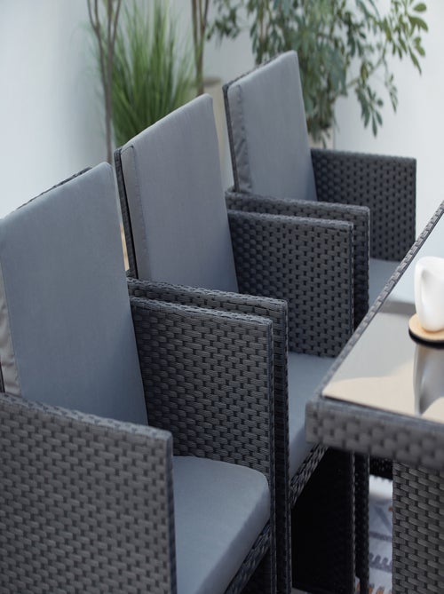 MONACO Table et chaises 10 places encastrables en résine noir-gris - Kiabi