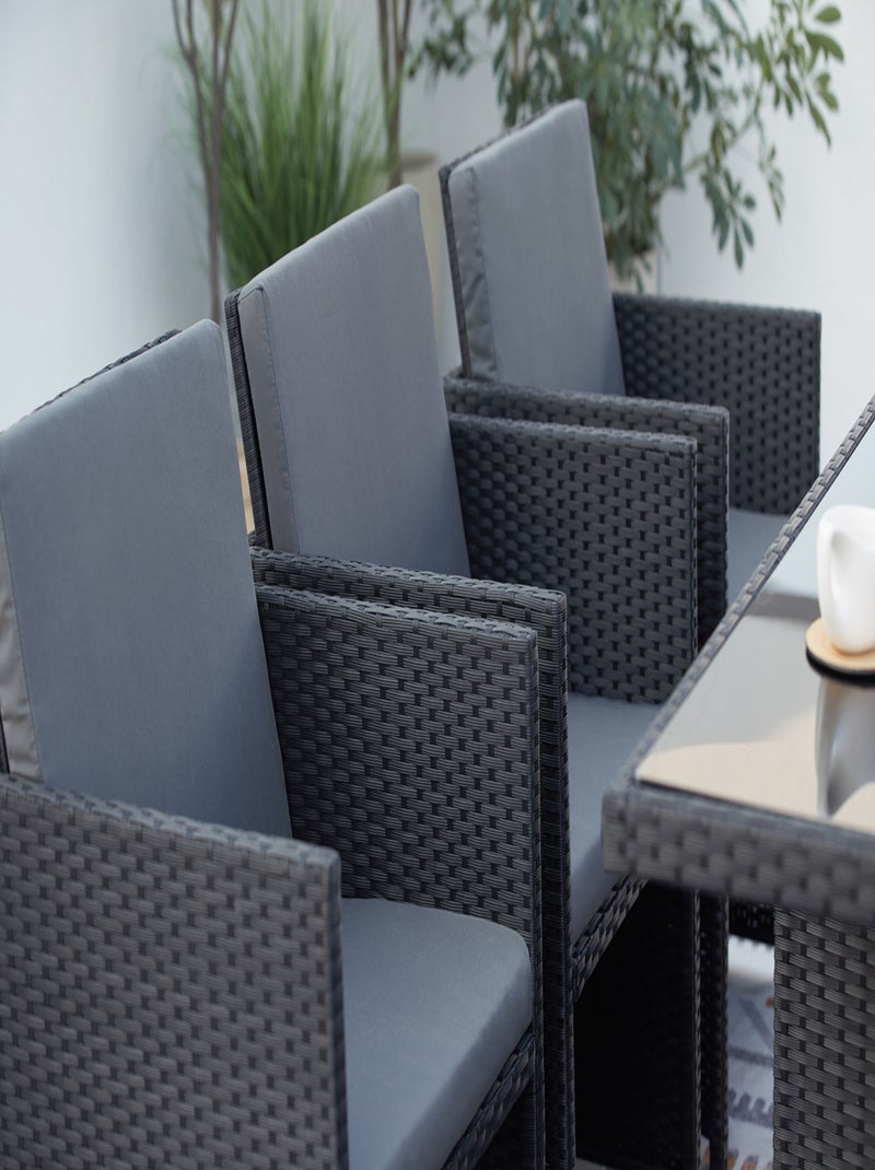 MONACO Table et chaises 10 places encastrables en résine noir-gris Gris Noir - Kiabi