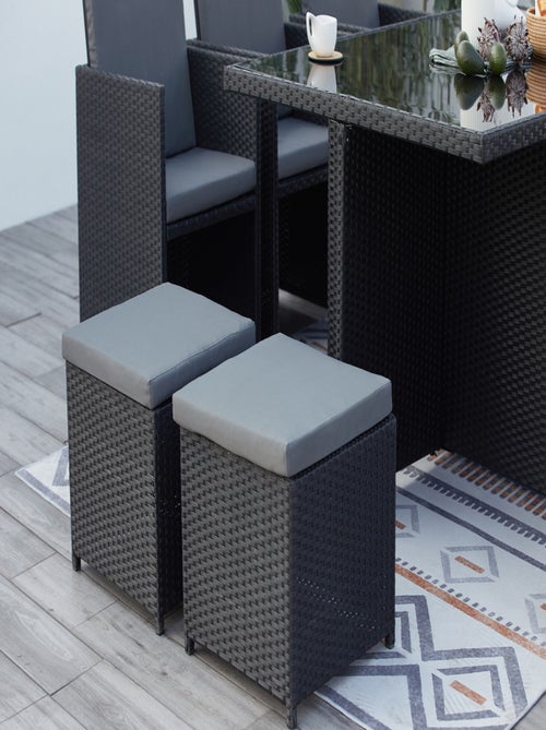 MONACO Table et chaises 10 places encastrables en résine noir-gris - Kiabi