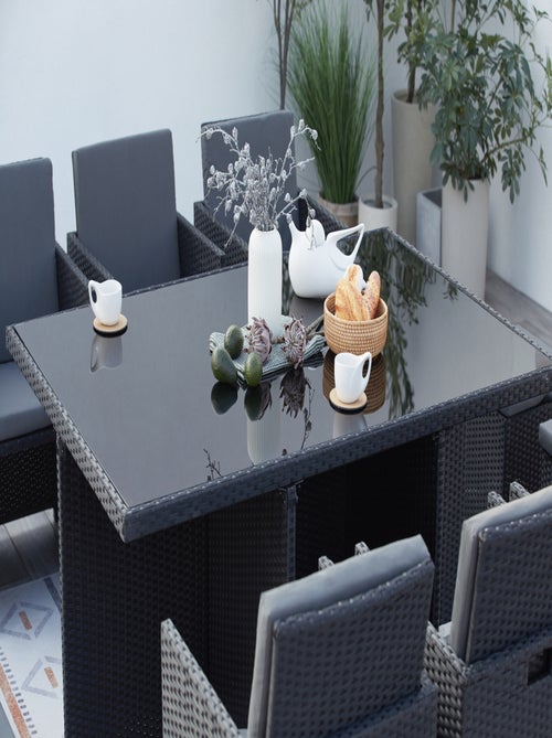 MONACO Table et chaises 10 places encastrables en résine noir-gris - Kiabi