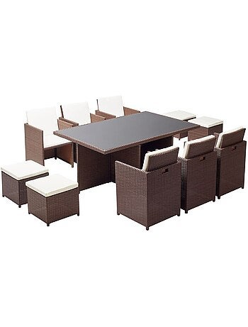 MONACO Table et chaises 10 places encastrables résine noir-blanc