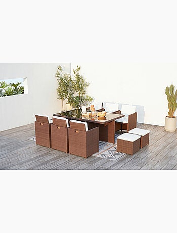 MONACO Table et chaises 10 places encastrables résine noir-blanc