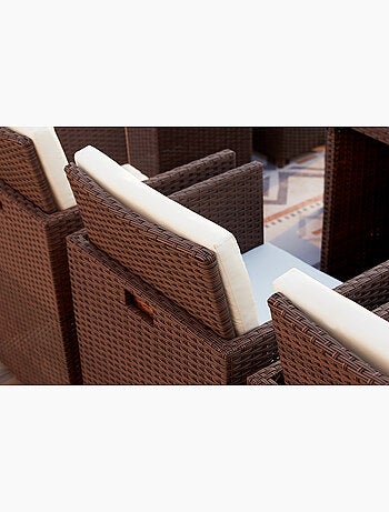 MONACO Table et chaises 10 places encastrables résine noir-blanc